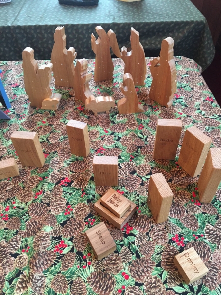 nativity of wooden cut-outs